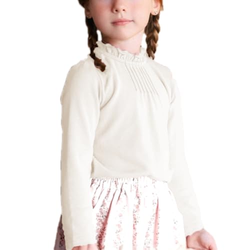 Colorful Childhood Girls Puff Long Sleeve T Shirt Fall Princess Pleated Ruffles Collar Blouses Spring Tops