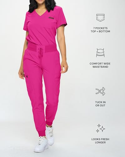 Image of Monarch Uniforms Slim Fit Stretchy Scrubs Women's Jogger Scrub Set Slim Jogger Scrubs with Tuck-In Top for Women