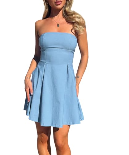 Image of ABINGOO Women's Sexy Strapless Tube Mini Dress Bow Tie Backless A-Line Going Out Formal Party Birthday Graduation Dresses