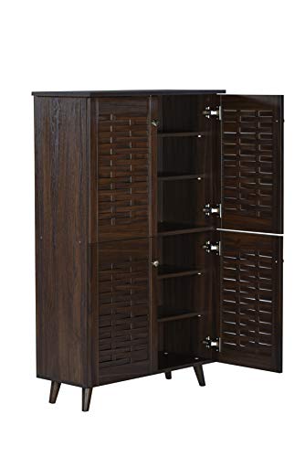 Image of DeckUp Bei 4-Door Engineered Wood Shoe Rack with Wooden Legs (Walnut, Matte Finish)
