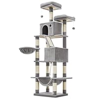 キャットタワー 大型猫用スリム ハンモック 転倒防止 高さ206cm Amazon | FEANDREA キャットタワー 多頭飼い 大型猫用 スリム 安定感