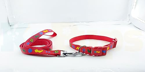Image of 15mm Soft Printed Dog Collar and Leash Set I Puppy Printed, Adjustable Nylon Collar with Leash I for Small and Medium Dogs (RED)