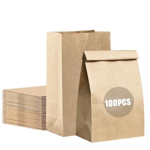 Staranry 100 Piezas Bolsas de Papel Kraft, 22 x 12 x 7 cm Pequeño Bolsas de Regalo, Bolsas Dulces para Chuches,Bodas, Cumpleaños, Fiestas y Regalos