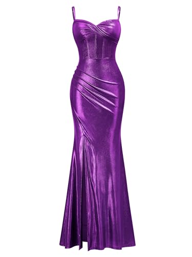 Image of Miusol Women's Elegant Sequin Lace Spaghetti Straps Formal Satin Maxi Dress