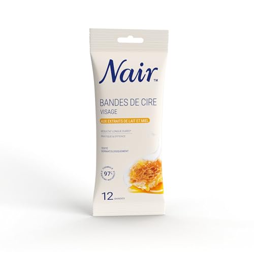 NAIR - Bandes De Cire Visage, à l'Extrait de Lait & Miel, Peaux Sensibles, Sachet Nomade 12 Bandes