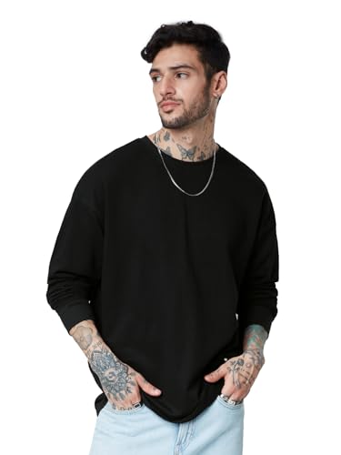 Image of The Souled Store Solids: Men and Boys Cotton Oversized Fit Full Sleeve T-Shirts