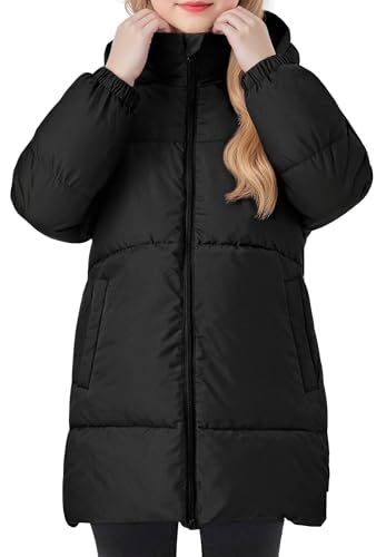 Happy Cherry Girls Winter Coats Hooded Puffer Jackets Medium Length Down Cotton Coats Snow Outerwear