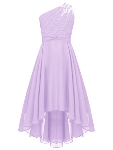 TiaoBug Enfant Fille Robe Princesse Soirée à Perles Une Épaule Plissé Robe Demoiselle d'honneur Mariage Cérémonie Robes de Bal Carnaval Fête 6-16 Ans...