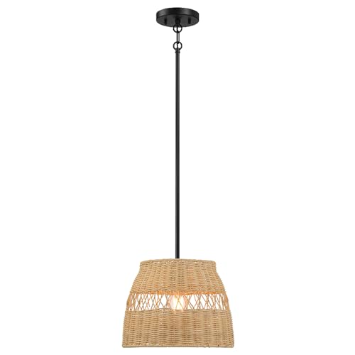 MIDINMOD Essence Single Lights Pendant with Rattan Shade Black Metal