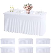 JCJ Table Skirt for Rectangle Tables Set of 6 Spandex Fitted White Tablecloths for 6FT Tables, Wr...