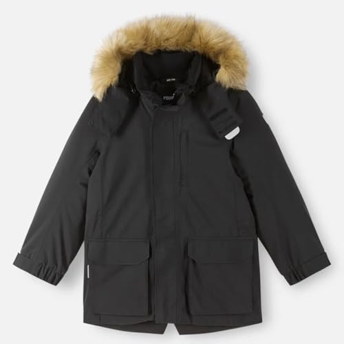 Reima ReimaTec Ajaton (5100360A-9990) Winterjacke für Kinder, schwarz, wasserdicht, mit Kapuze, warm, atmungsaktiv, abnehmbare Kapuze 128