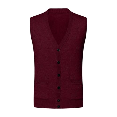 Pull gilet homme col V pure laine sans manches maille bouclée chaude d'hiver
