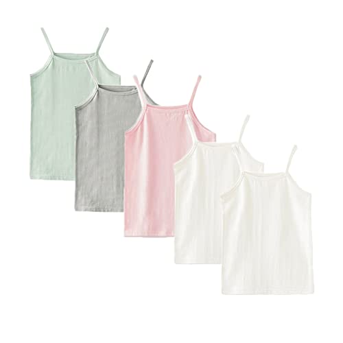 Image of 5 Pack Kids Girls Classic Solid Camisole Undershirts for Girls Breathable Cotton Soft Tank Tops (2-10Years)