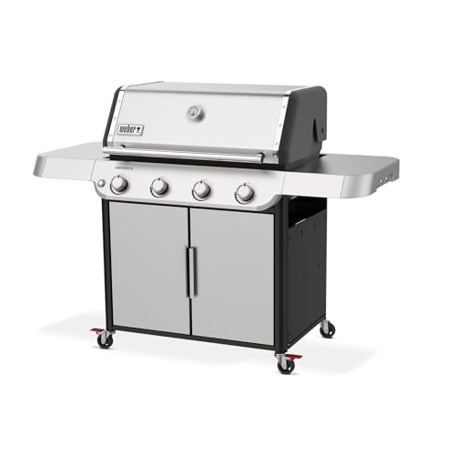 Image of Weber Genesis S-415 Liquid Propane Gas Grill for Outdoor Cooking, Stainless Steel, 4 Burners - Stainless Steel Cooking Grates & PureBlu Burners