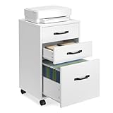 VASAGLE Mobile File Cabinet, 3 Drawers Filing Cabinet with Wheels, for Home Office, for A4, Letter Sized Documents, Adjustable Hanging Rail for File Folders, Cloud White UOFC065WB02S