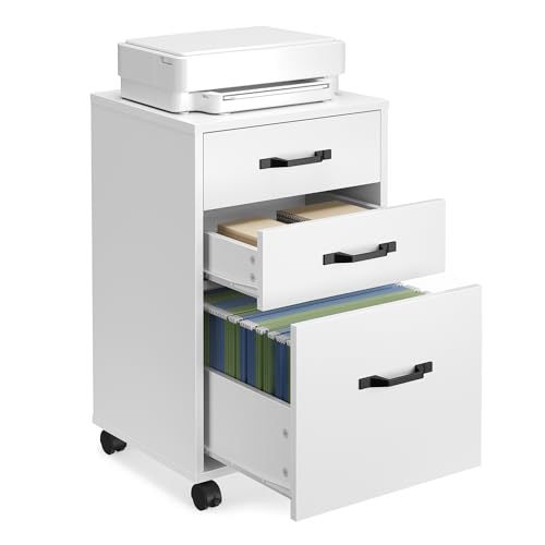 VASAGLE Mobile File Cabinet, 3 Drawers Filing Cabinet with Wheels,