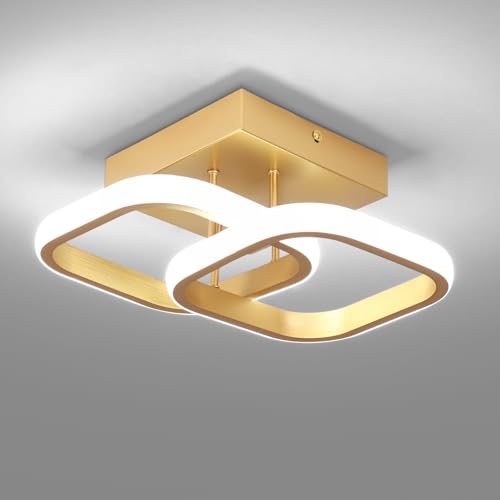 EVANMO Plafonnier LED Moderne, 22W 2500LM Luminaire Plafonnier LED 2 Carré Design, Lampe Plafond LED Doré pour Couloir Cuisine Salle de bain Chambre Salon,...