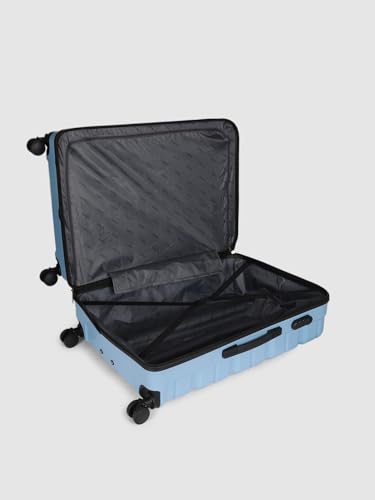 Image of Teakwood Unisex Trolley Bag for Travel, Hard Cabin Trolley Suitcase Bag, Numver Lock System 360 Degree 8 Rotating Wheels | Set of 3 (55, 65, 76 CM, Powder Blue)