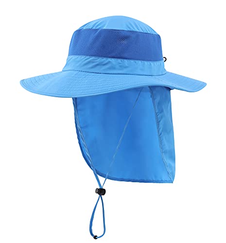 Home Prefer Outdoor UPF50+ Mesh Sun Hat Wide Brim Fishing Hat with Neck Flap (Blue)