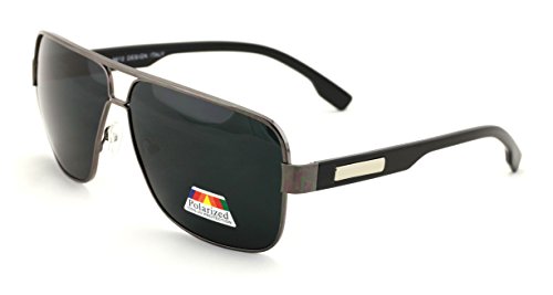 Classic Large Square Frame Flat Top Polarized Avaitor Sunglasses with Rectangle Metal Accent