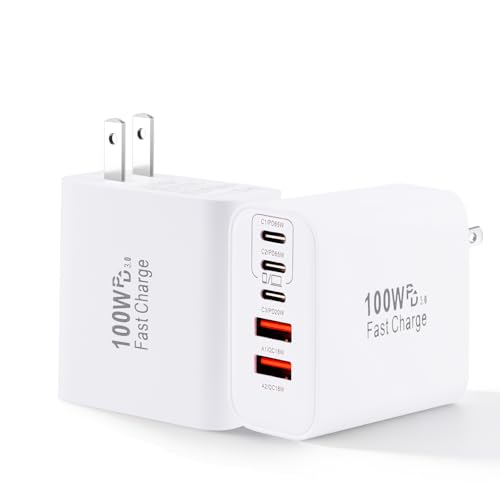 Image of Super Fast USB C Charger Block,100W 5-Port USB C Phone Charger Power Adapter Plug,2Pack Multiport Type C Wall Charger Cubes for iPhone 17 Pro Max /17 Pro /17 Air,16 Pro /16e /15 Plus,MacBook,Android Phone