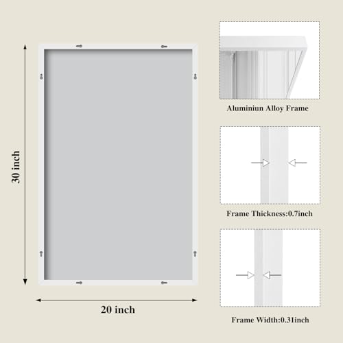 Image of Koonmi White Rectangle Wall Mirror, 20x30 Inch Bathroom Mirror, Aluminum Frame Vanity Mirror for Entryway, Living Room, Bedroom Bathroom, Hangs Horizontally or Vertically