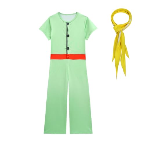 Lito Angels Vestito Tuta Costume Abito Il Piccolo Principe con Sciarpa Gialla da Festa Carnevale per Ragazzo Taglia 12-13 anni, Verde (Etichetta in Tessuto 160)