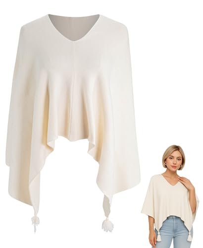 MissShortair Knit Ponchos Top Lightweight Asymmetrical Shrug for Women Fringed Cape Sweater Shawl Wraps