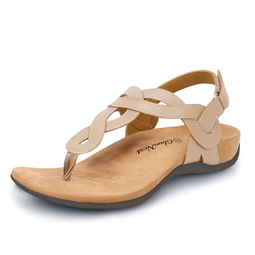 Image of Women's Orthopedic Arch Support Comfortable Walking Sandals, Orthotic Thong T-Strap Supportive Casual Flat Summer Sandals for Women