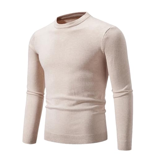 Winter Men's Knitted Pullover Sweater Elastic Trim Solid Color Sweater Warm Large Size Sweater