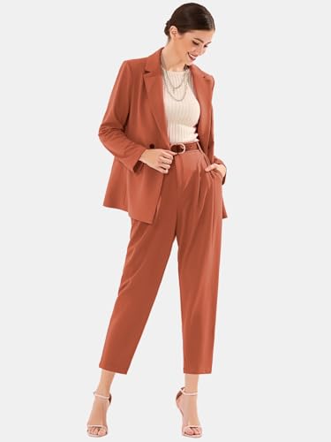 Image of EXLURA Women's Business Blazer and High Elastic Waist Pant Suit Set Loose Fit Casual Fall Winter 2 Piece Suits for Work