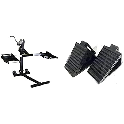 MoJack MJ-PRO 750-Pound Lift for Tractors and MAXXHAUL Solid Rubber Heavy Duty Black Wheel Chock 2-Pack Cover
