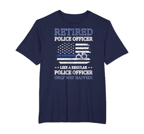 Retired Police Officer Policeman Blue Line Flag Cop T-Shirt, Men's Big and Tall, Navy Blue, 5X Tall