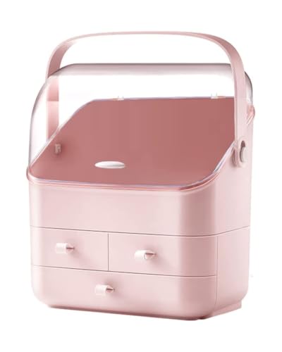 Image of LINFIDITE Cosmetic Storage Box with Lid Waterproof&Dustproof Makeup Organizer Box Portable Handle,Large Makeup Display Case with Drawers Fully Open Lid,Great for Bathroom Countertop Bedroom Dresser