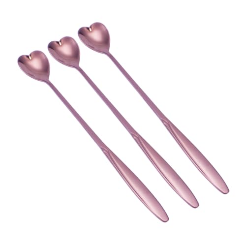 Mikinona 3stücke Langer Edelstahl Rührlöffel Kreativer Metalllöffel Mit Herzform Kaffeelöffel Zum Mischen Für Cocktails Desserts Und Getränke Rostfrei Und Hitzebeständig
