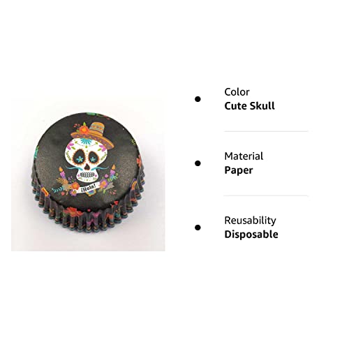 Lucky Star Cute Skull Halloween Party Cupcake Liners Cases Muffin Paper Baking Cups 100 Pcs, Standard Size 2X1.25Inch) #TOP3