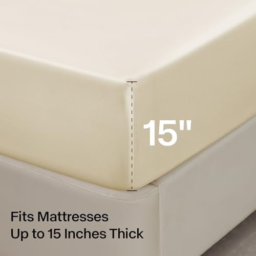 BEDELITE Satin Sheets Queen Size Bed Set, Luxury Soft Beige Silky Sheets for Hair and Skin, Similar to Silk Bed Sheets Set 4 Pieces （1 Deep Pocket Fitted Sheet, 1 Flat Sheet, and 2 Pillowcases）