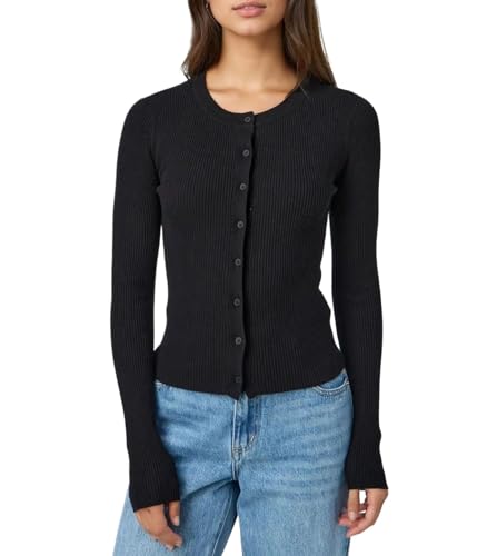 Image of Cioatin Women Long Sleeve Button Up Ribbed Knit Crop Cardigan Y2K Slim Fit Round Neck Sweater Tshirt Fall Going Out Tops