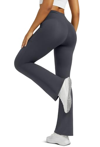 Image of Flare Leggings for Women Yoga Pants with Pockets High Waisted Crossover Flare Yoga Pants Bootcut Yoga Leggings