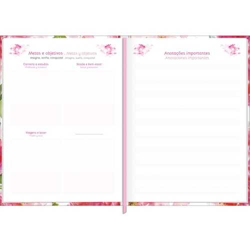 Tilibra - Agenda Costurada Diária 12,3 x 16,6 cm Feminine 2025 - FLORES LARANJA