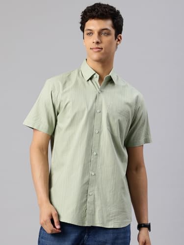 Image of Majestic Man Men's Pure Cotton Dobby Weave Checks Slim Fit Half Sleeve Casual Shirt