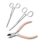 3 Pcs Locking Pliers Piercing Pliers, 12.5cm Stainless Steel Small Locking Pliers - Straight & Elbow Sawtooth Fishing Forceps, Piercing Ball Grabber Suturing Kit for Pet Grooming DIY Crafts - Image 1