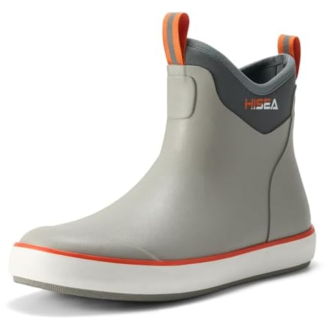 HISEA Men's Deck Boots Waterproof Fishing Rain Boots, Anti-Slip Neoprene Rubber Boots Saltwater Ankle Booties With High Traction for Outdoor Fishing Boating Sailing, Size 11 Grey Cover