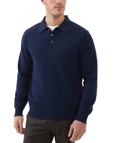 Kallspin Men's Cotton Knit Polo Sweater Classic Casual Long Sleeve Collared Pullover Sweater