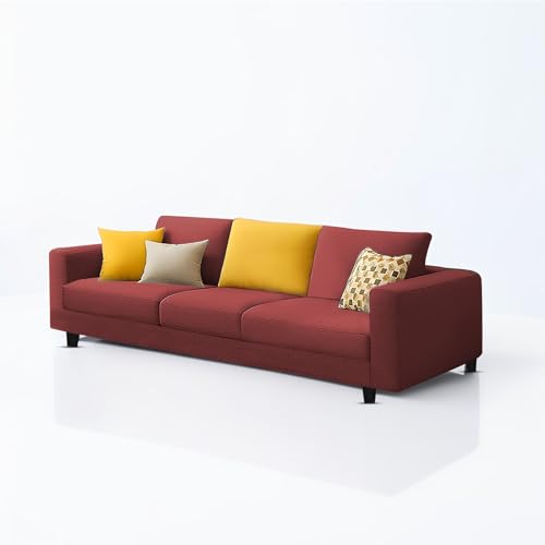 Image of Casaliving Minta 3+2 Seater Sofa Set for Living Room (Maroon Colour Fabric) Premium Fabric Sofa