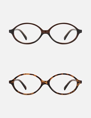 Image of Slocyclub 2 pack Oval Blue Light Blocking Glasses for Women | Filters harmful blue light, reduces eye strain, Vintage oval frame, Lightweight for daily wear