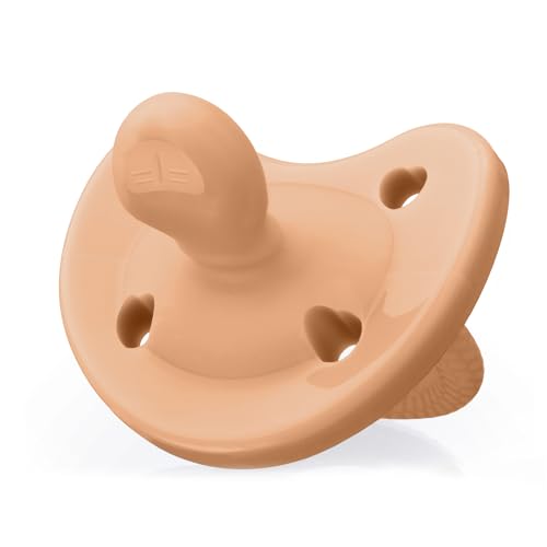 Image of Chicco PhysioForma Luxe Orthodontic Pacifier for Babies 6-16 Months, One-Piece 100% Soft Silicone, Supports Breathing, Textured Shield & Handle, Sterilizing Case, BPA Free, 2-Pack, Cantaloupe
