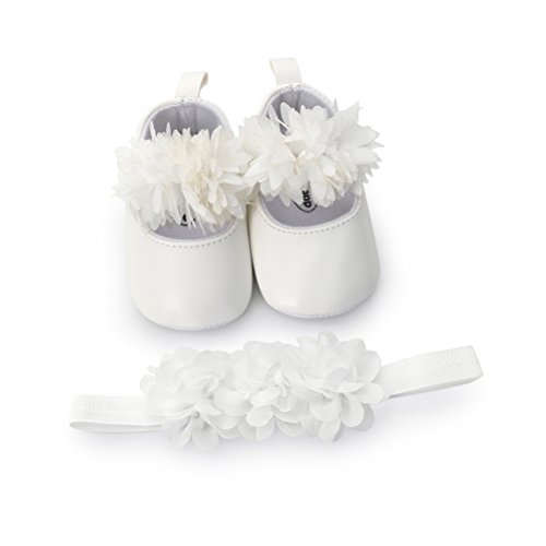 Zapatos de Niña con Diadema Regalo Set Pare Bebé Bautizo Flor Suave...