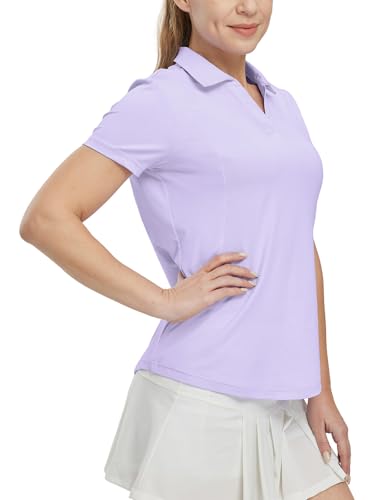 Image of BGOWATU Women's Short Sleeve Golf Tennis Polo Shirts V Neck Collared Workout Tops UV Protection Dry Fit