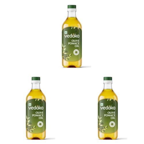 Image of Amazon Brand - Vedaka Olive Pomace Oil 1L | Contains Mufa | Ideal For Frying, Roasting & Baking | Cooking Oil For Daily Use (Pack of 3)